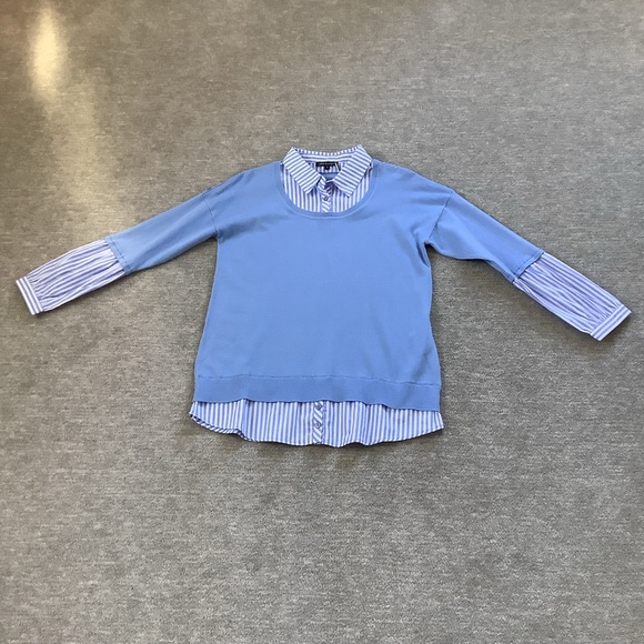 Leo & Ugo NWT Lt. Blue Built-in Shirt Knit Sweater Sz. L - Picture 1 of 9